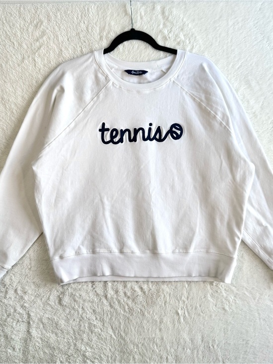 Ame & Lulu Tops - Ame & Lulu Tennis Sweatshirt Women's Large White Cotton Athleisure Preppy